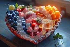 Rainbow of produce in heart-shaped container