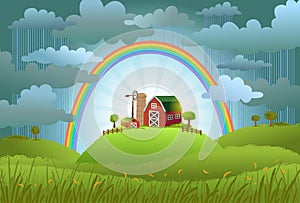 The rainbow protects the small farm