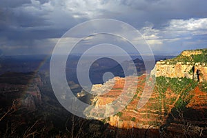 Rainbow and rain over the North Rim of the Grand Canyon