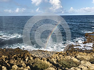 Rainbow reflecting on the sea.