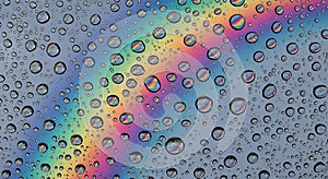 Rainbow reflection on water droplets background