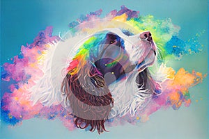 The Rainbow Road, old dog that has passed on a cloud in the sky