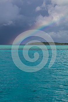 Rainbow and Rock Islands in Palau`s Beautiful Lagoon