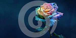 Rainbow rose with raindrops