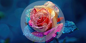 Rainbow rose with raindrops