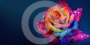Rainbow rose with raindrops
