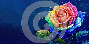 Rainbow rose with raindrops
