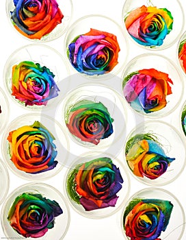Rainbow roses in raw