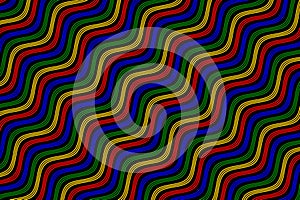 Rainbow sea wave lines repeating pattern on black background vector.