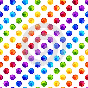 Rainbow Seamless Pattern of Colorful Circles on White Backdrop.