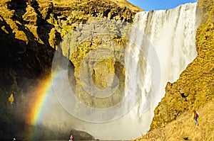 Rainbow at Skogafoss waterfall Iceland