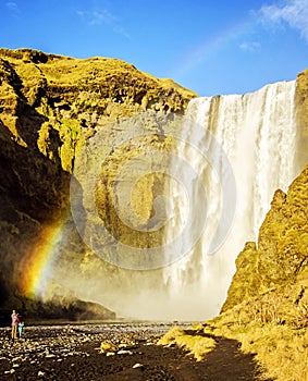 Rainbow at Skogafoss waterfall Iceland