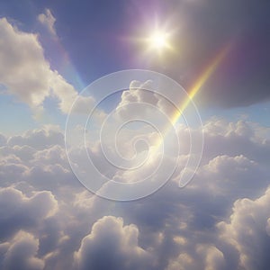 Rainbow in the sky with clouds, and sunlight. Colorful background. Ai-Generated