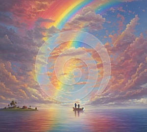 Rainbow in the sky painting HD Beautiful Concept Wallpaper