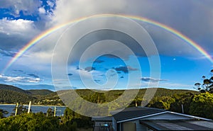 Rainbow sky in Tasmania against blue sky