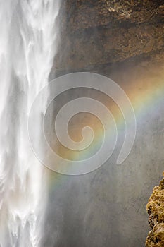 Rainbow, SkÃ³gafoss, close-up, waterfall in south Iceland