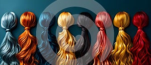 Rainbow of Sleek Hair Extensions on Display. Concept Hair Extensions, Rainbow Colors, Sleek Styles,