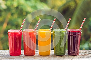 Rainbow from smoothies. Watermelon, papaya, mango, spinach and d