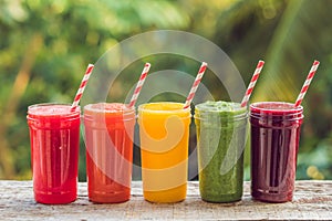 Rainbow from smoothies. Watermelon, papaya, mango, spinach and d