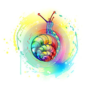 Rainbow snail with paint on white background