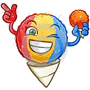 Rainbow Snow Cone Winking and Pointing Vector Cartoon Character