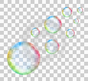 Rainbow soap bubble on a transparent background. Vector illustration