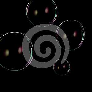 Soap bubbles isolated on black background