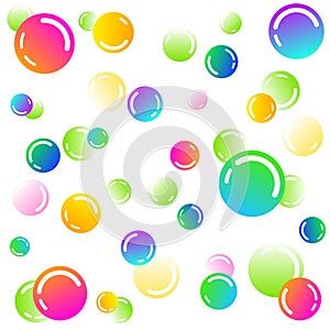 Rainbow soap bubbles - vector pattern on white background