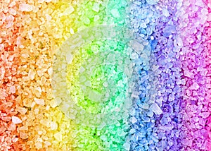 Rainbow spa bath salt crystals background texture