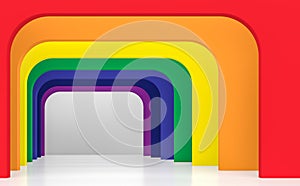 Rainbow space interior concept 3d render