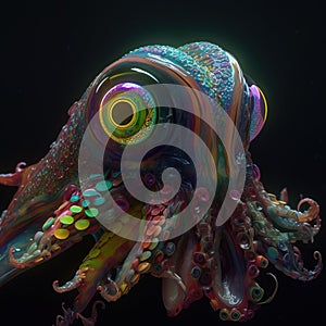 Rainbow space squid. Generative AI