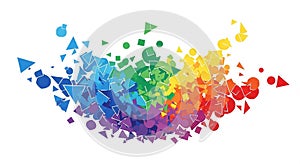Rainbow Spectrum of Geometric Shapes Exploding on White explosion abstract