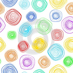 Rainbow spiral geometric seamless pattern. Vector