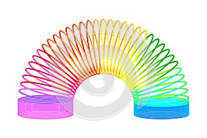 Rainbow spiral spring toy. Colored plastic kid toy. Children magic slinky spring. Vector illustration. Eps 10.