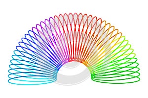 Rainbow spiral spring toy. Colored plastic kid toy. Children magic slinky spring. Vector illustration. Eps 10.