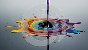 Vivid Rainbow Splash of Liquid Creating Circular Pattern on Surface