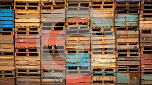 Rainbow of Stacked Wooden Pallets
