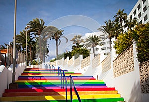 Rainbow steps down, Torrecilla Beach, Nerja, Spain