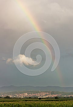 Rainbow after storm over city Niš