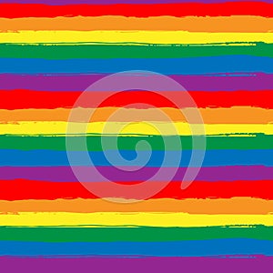 Rainbow striped seamless pattern, LGBT flag against homosexual discrimination. Grunge rainbow repeating background, Hand