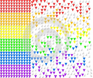 Rainbow striped shape of flying colorful triangles on white background. Vector illustration, EPS10.