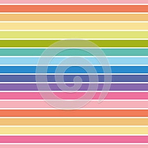 Rainbow stripes background vector. Fun colourful horizontal striped seamless pattern design.