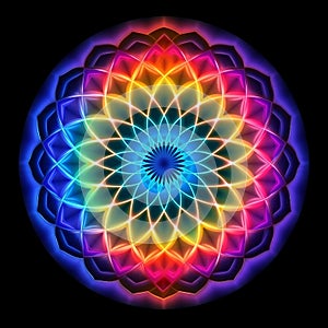 Rainbow style colorful glowing fire and ice Mandala . Spiritual flower style generative AI
