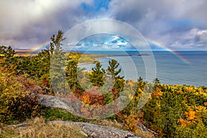 Rainbow at Sugarloaf Mountain in Autumn, Marquette Michigan