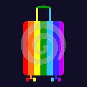 Rainbow suitcase for travel and adventure, removal of restrictions on flights, 7 colors of happiness, on dark purple