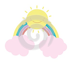 Rainbow sun clouds cartoon fantasy decoration