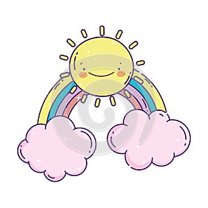 Rainbow sun clouds cartoon fantasy decoration