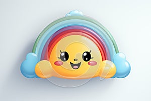 Rainbow, sun and clouds in cartoon style on a white background. Children\'s card, banner