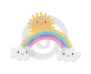 Rainbow sun clouds fantasy cartoon character