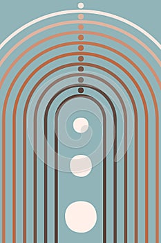 Rainbow Sun Moon Boho Minimalist Printed Wall Art Geometric Abstract Print Bohemian Art work, vector crescent, poster